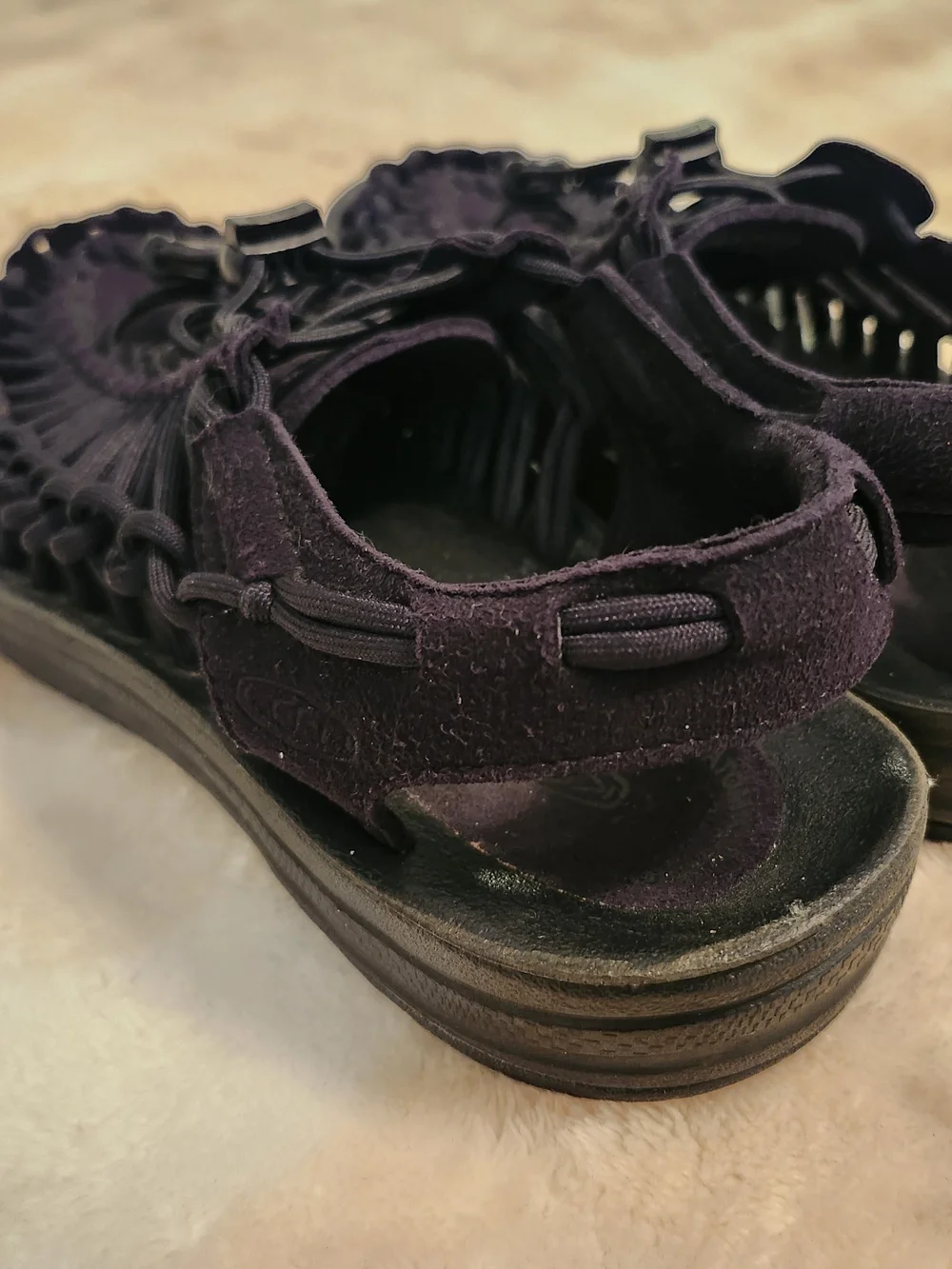 Keen Black Cord Woven Slip On Sandals Adjustable Tie Black Women 7.5